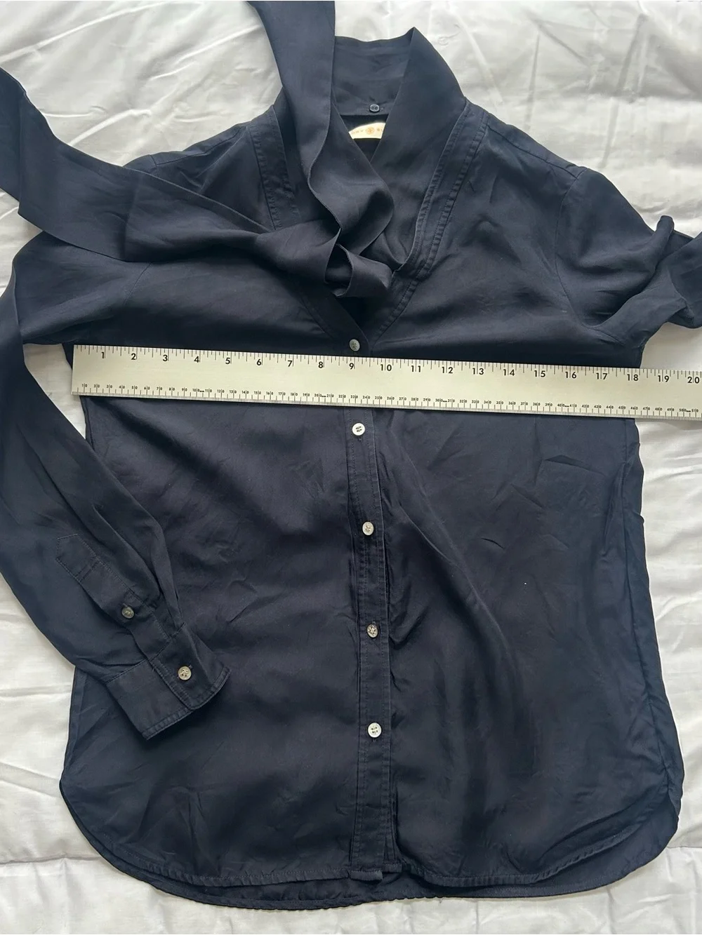 Tory Burch Navy Silk Long-Sleeve Blouse with Neck Tie size 0